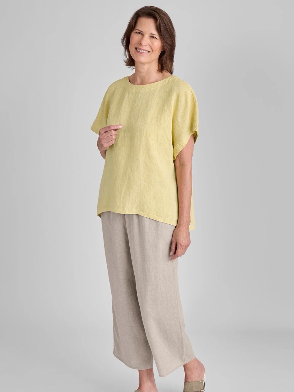 $157 Flax Linen Tee Shirt Large Citrine Yellow